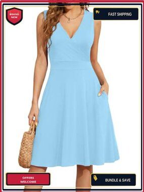 Women's Sleeveless V-Neck Wrap Floral Beach Sundress with Pockets